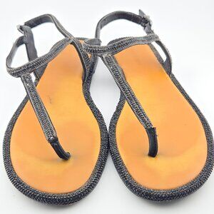 Gianni Bini Avellia Black Jewel Embellished T-Strap Sandals – Women's Size 8M
